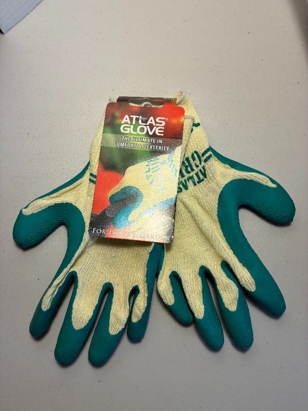 Atlas Grip Glove 310 LG Gardening Gloves Large Green Rubber Beige Poly/Cotton